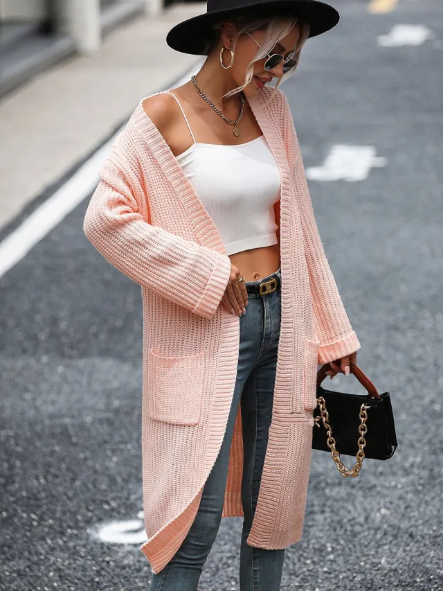 New Women's Solid Color Knitwear Women's Coat Sweater Pink - Shop at LoveMi