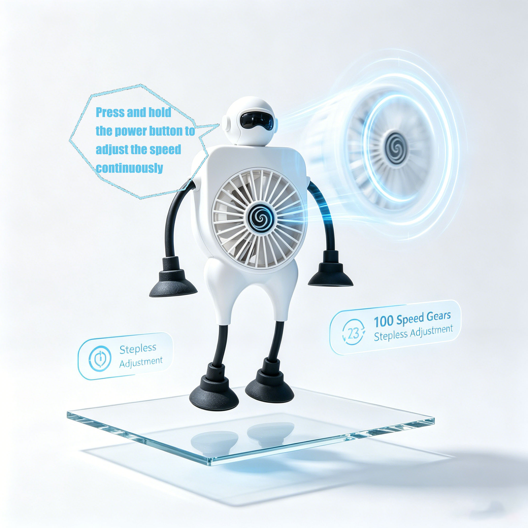 2000 MAh Fun Suction Cup Fan With Bendable Arms And Legs,can Be Attached To Surfaces Such As Glass Doors,Walls, And Cabinet Sides. Perfect For Bathrooms,Kitchens, Strollers,Car Fan,bathroom F thumbnail 9