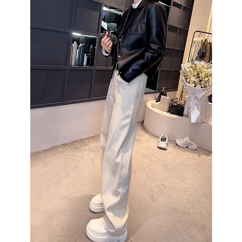 White Scimitar Pants Women's Straight Spring And Autumn New High Waist Pear-shaped Body Loose Casual Narrow Leg Wide Pants