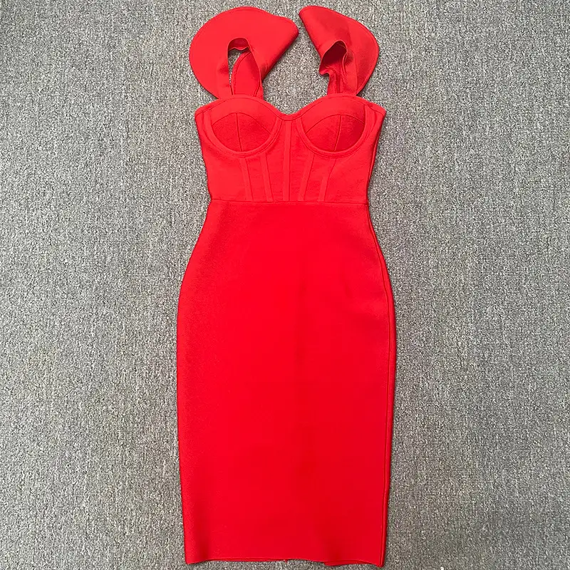 Bandage Dress V-neck Ruffled Tight Fitting