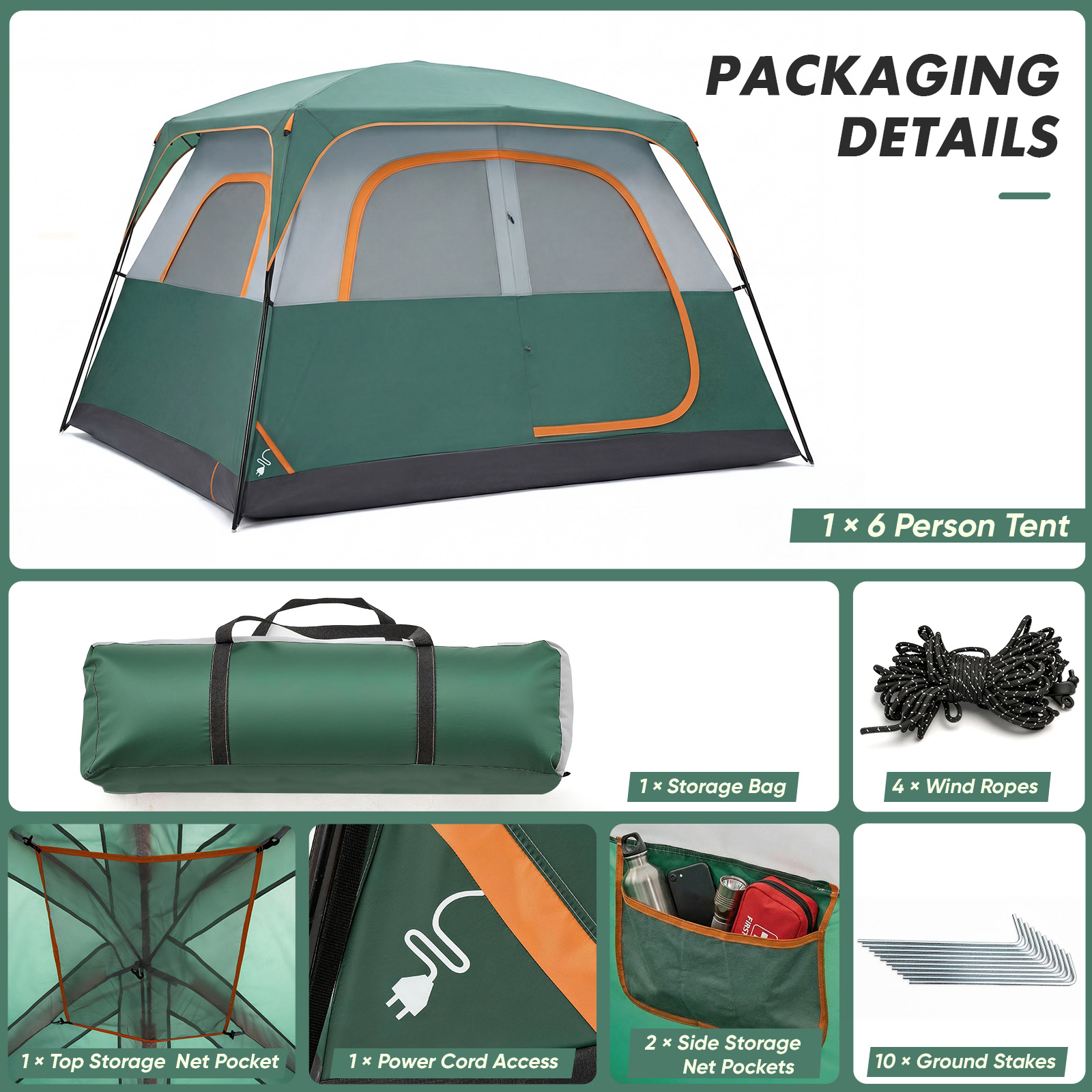 6-person Waterproof And Windproof Family Camping Tent, With Spacious Interior, Easy-to-install Double-layer Tent, Featuring Mesh Windows And Skylights