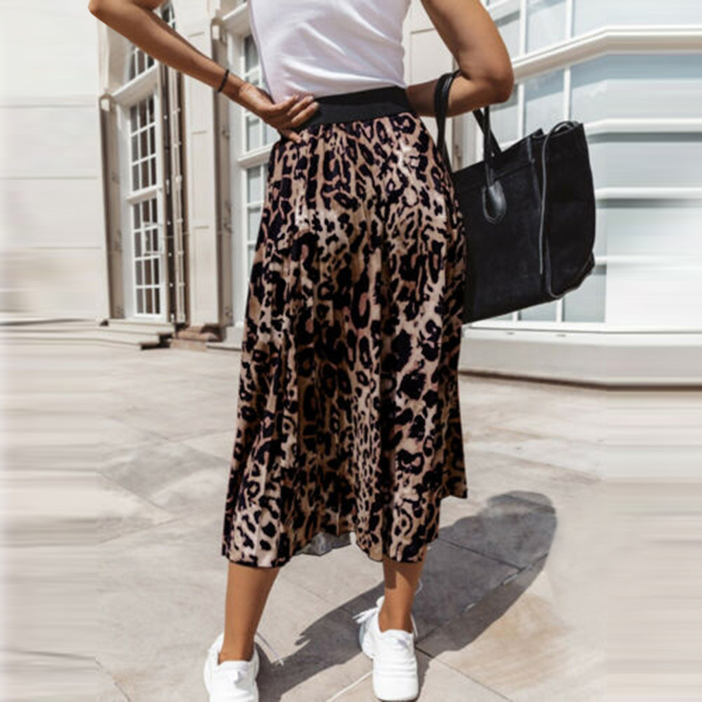 Title 3, Womens Leopard Print Pleated Skirt Ladies Elas...