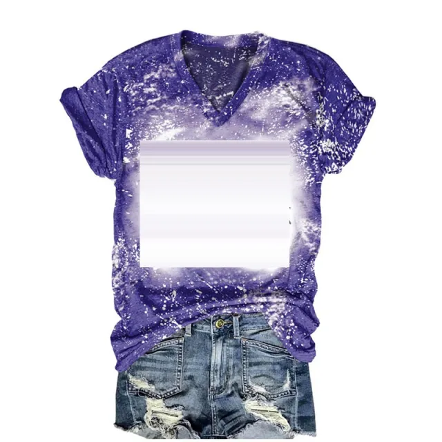 Europe And America Printed T shirt Pullover Short Sleeve V neck Top Blue - Shop at LoveMi