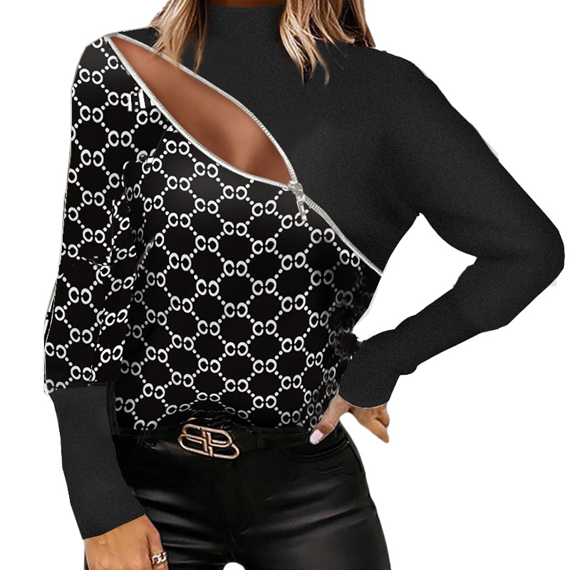 Women's Fashion Style Zipper Topless Print Top