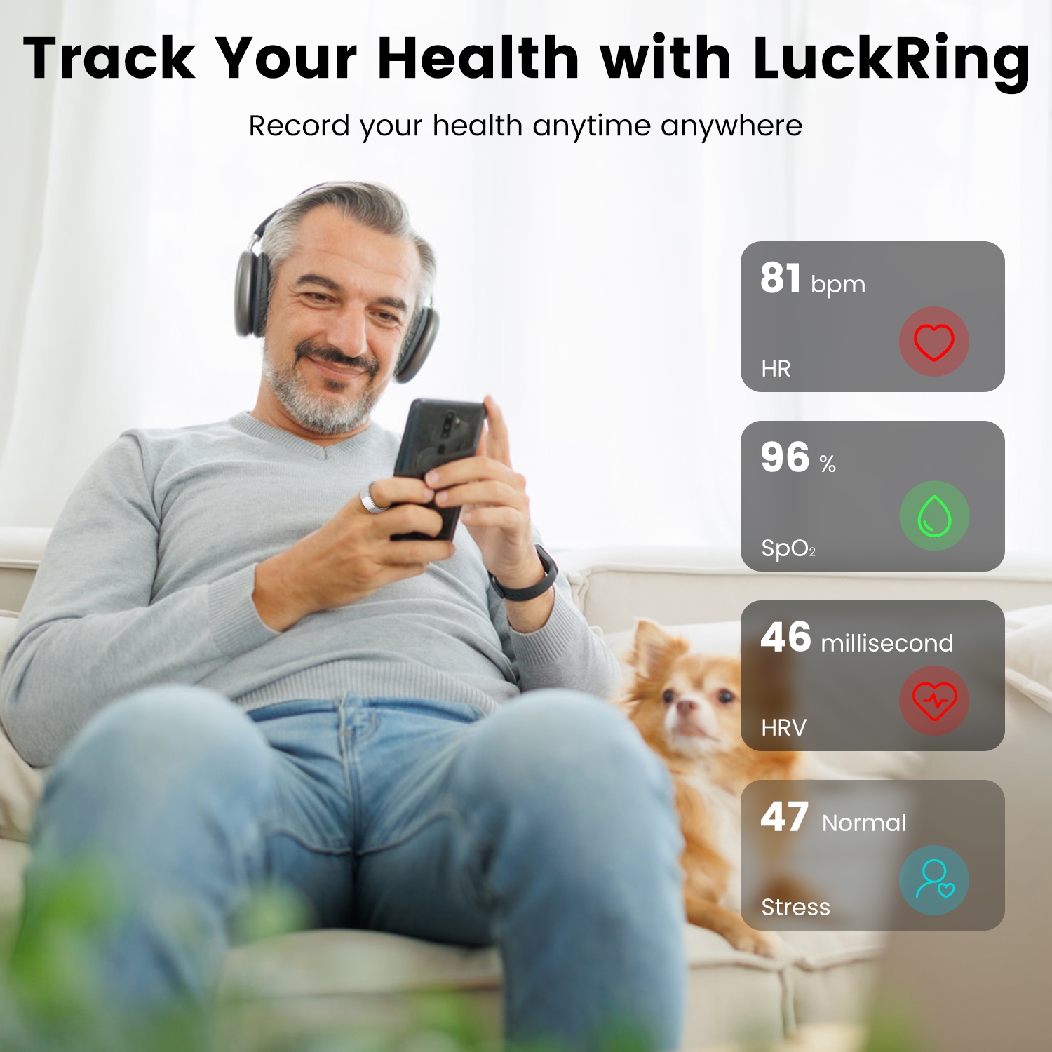 Smart Ring Health Tracker Fitness Sleep Stress HRV Tracker With Charging Case Magnetic Charging Cable For Women & Men Compatible With IOS & Android 7-Day Battery Life Size7 Size8 Size9 Size10