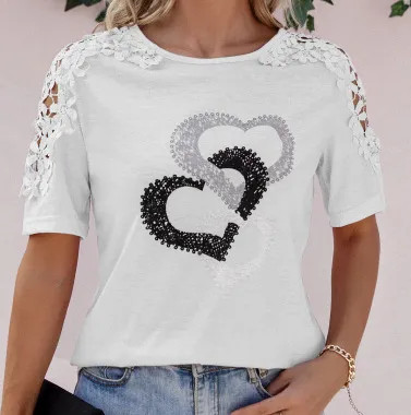 Lip Printed Short Sleeved T Shirt Love White - Shop at LoveMi