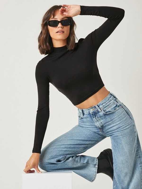 Title 4, Pure Color Tight Long Sleeve Half Turtleneck T-...