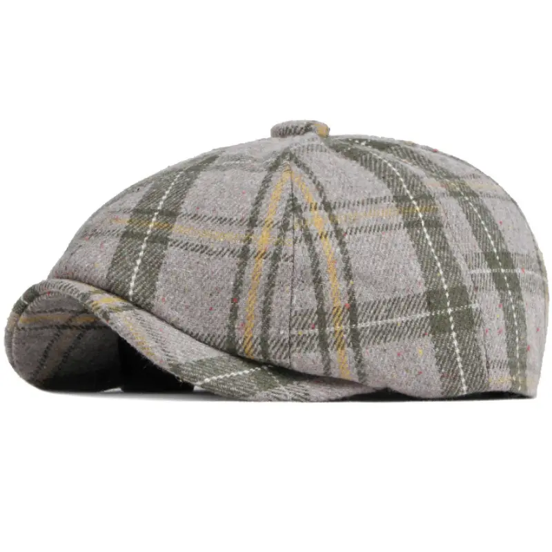 Men's Warm British Vintage Octagonal Hat Plaid Casual