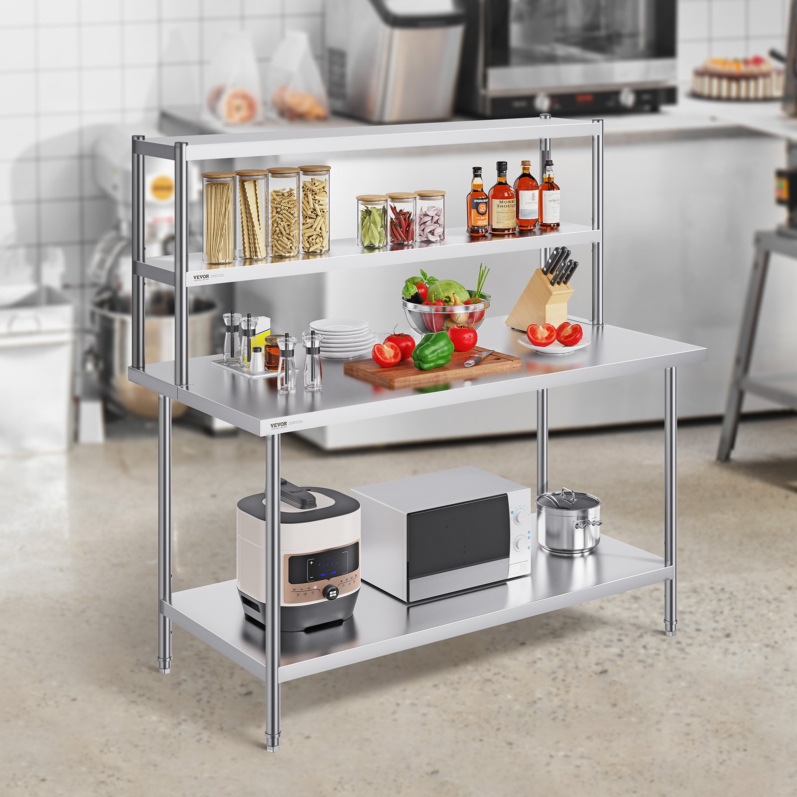 VEVOR Double Overshelf, Double Tier Stainless Steel Overshelf, 12 X 60 Inch Double Deck Overshelf, Height Adjustable Overshelf Prep Work Table For Kitchen, Restaurant And Workshop — foto 2