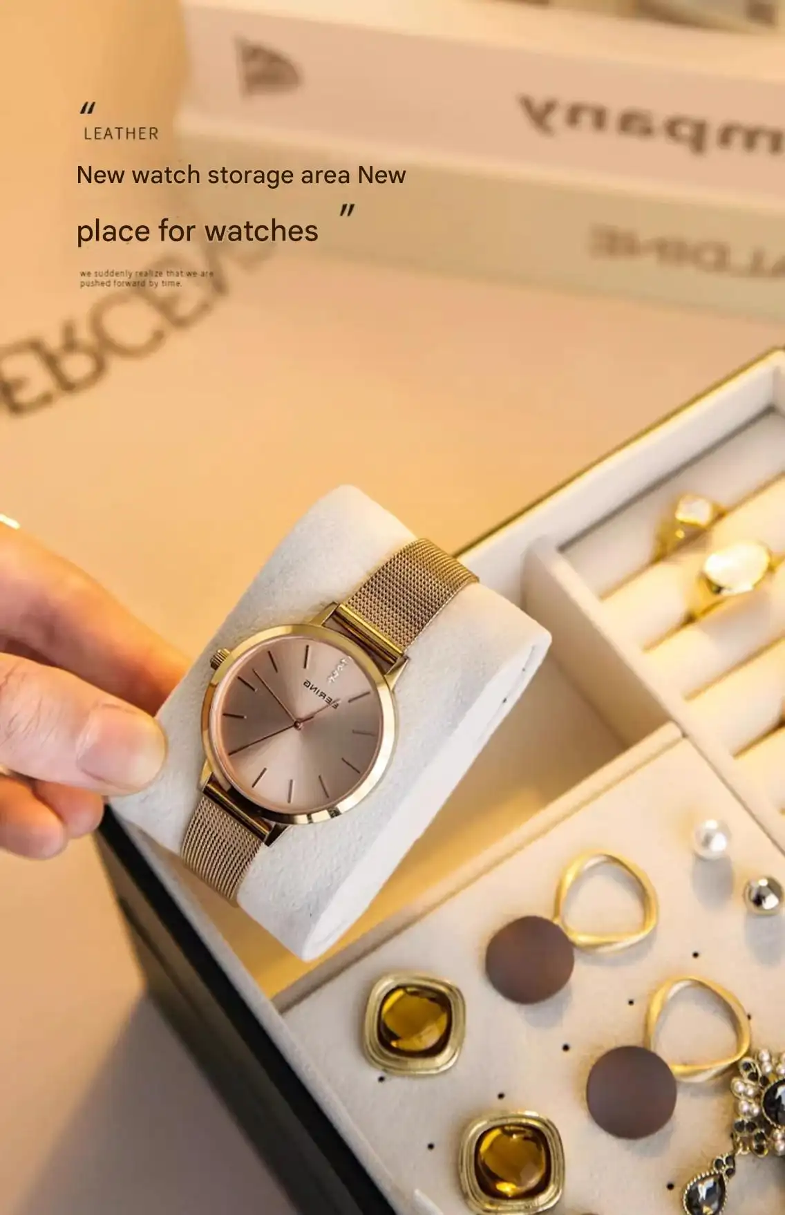 Large Capacity Jewelry Box Leather Three-Tier Drawer Accessories Storage Box Gold Jewelry Necklace Earring Bracelet Storage Box