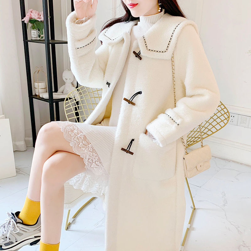 Lamb Wool Medium Length Coat For Lady