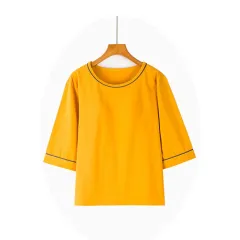 Cup Integrated Three-quarter Long-sleeved T-shirt Casual Home Wear - Turmeric - View 1