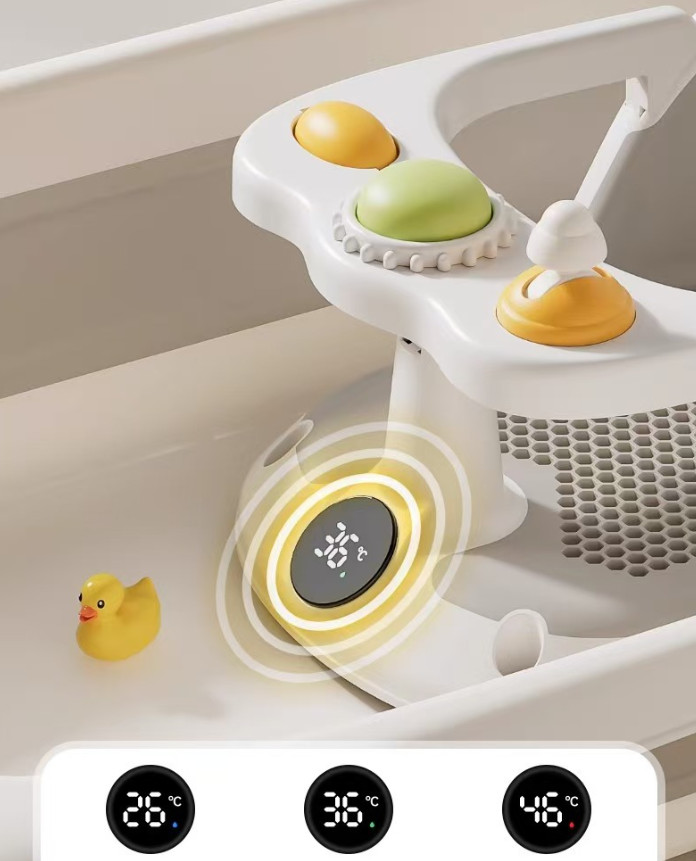 Baby Bath Seat Non-Slip Soft Toddler Bath Chair Suction Cups Temperature Display