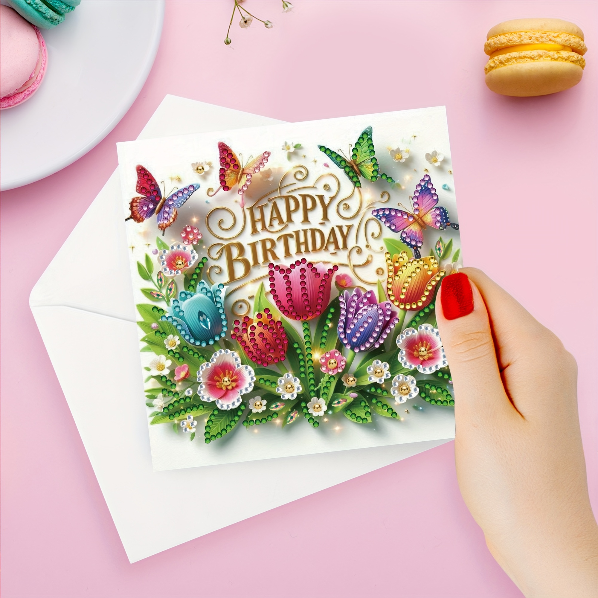 DIY Diamond Painting Kit Birthday Card Kit, Unique Flower Pattern Design, Rhinestone Diamond Painting Art Mosaic Postcards, Holiday Greeting Cards Perfect For Families, Friends, And Lovers, H