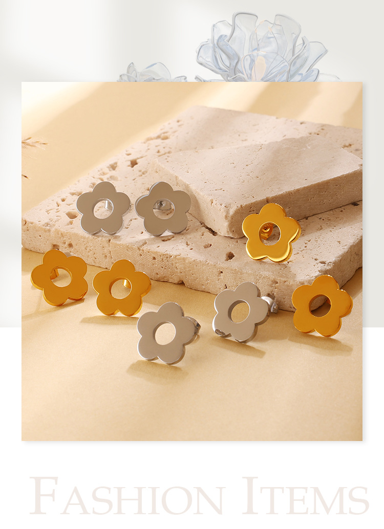 Fresh And Sweet Versatile Smooth Flower Stud Earrings For Women, Stainless Steel, Niche... thumbnail 1