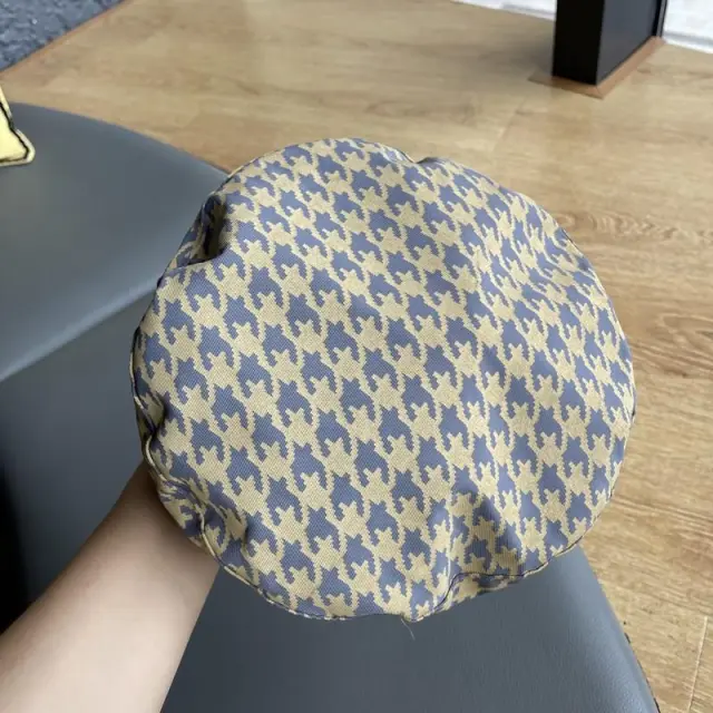 Women's British Style Houndstooth Plaid Flat Top Beret Blue - Shop at LoveMi