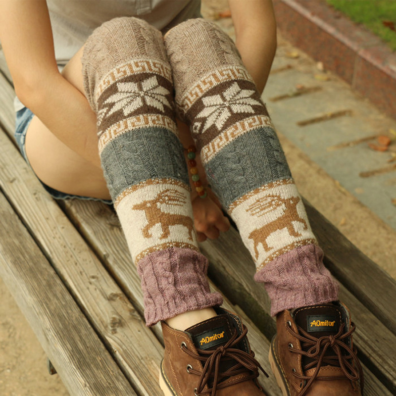 Title 2, British style twisted twist fawn snowflake sock...