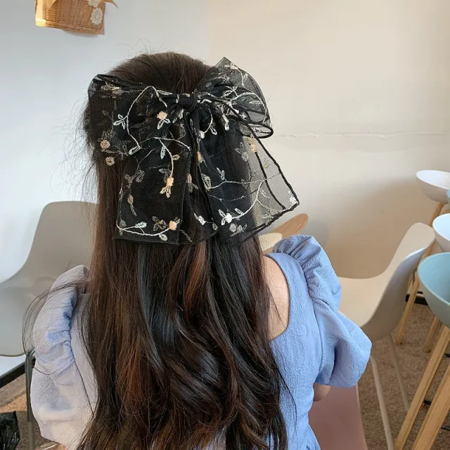 Lace Embroidery Gentle Temperament Hair Ring Black Bow Hair Clip - Shop at LoveMi
