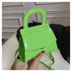 Women's Patent Leather Glossy Shoulder Messenger Bag - Green - View 1