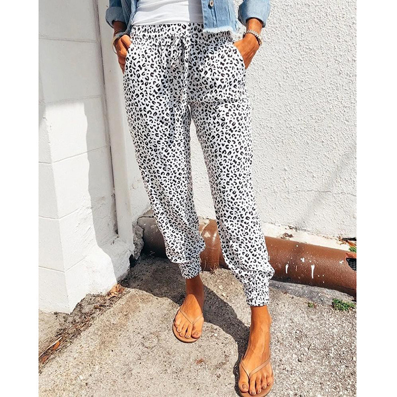 Women's Tie In Loose Leopard Print Lace Up Lounge Pants White - Shop at LoveMi