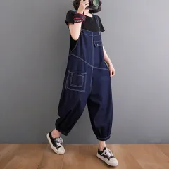 Women's Korean Version Of The New Age-reducing Strap Jeans - Dark Grey - View 1