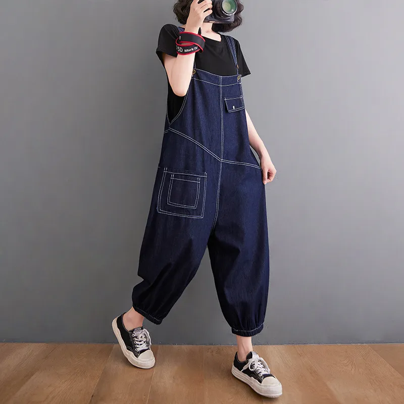 Women's Korean Version Of The New Age-reducing Strap Jeans - Dark Grey