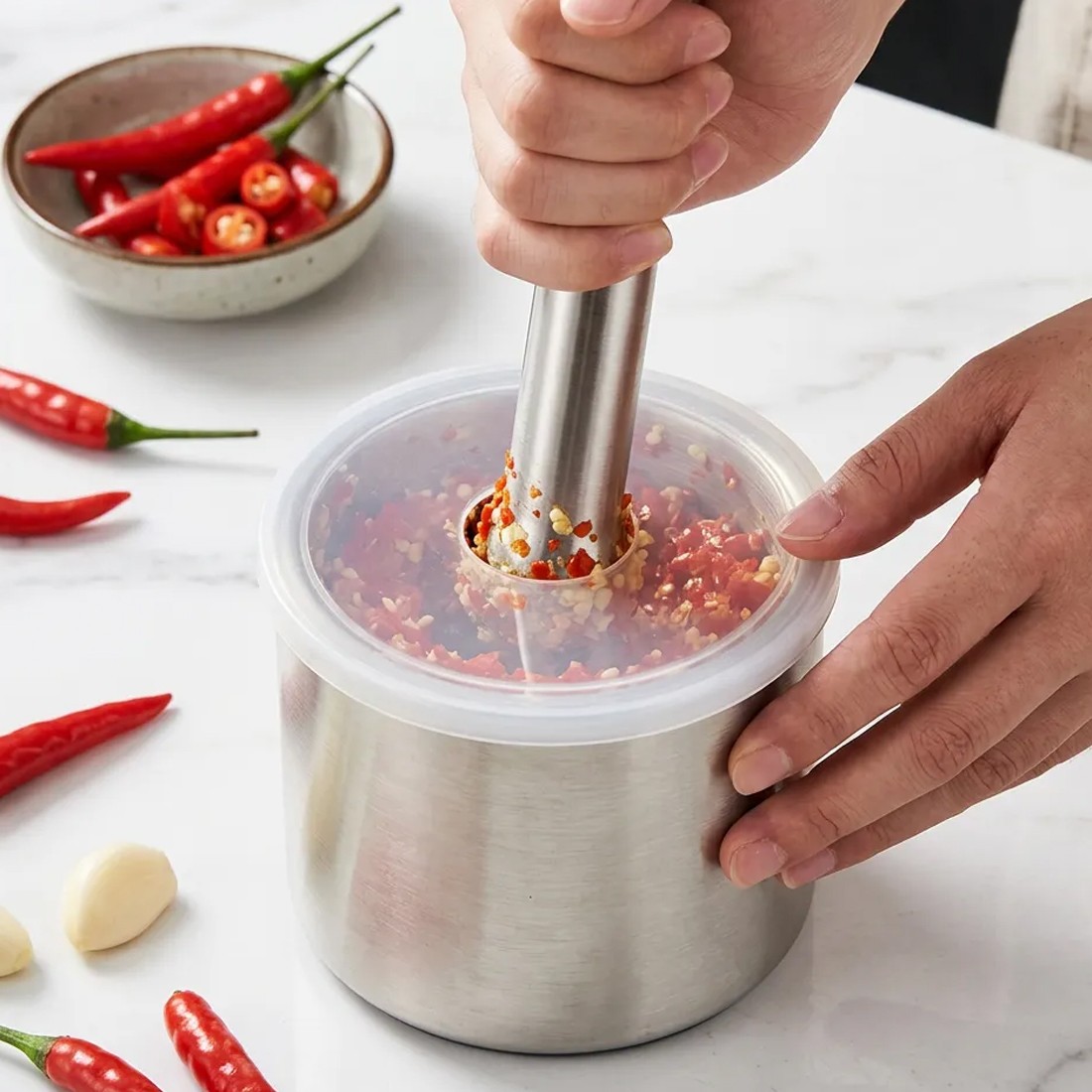 Steel Garlic Mortar And Pestle-Manual Crusher & Grinder For Herbs & Spices — image 5