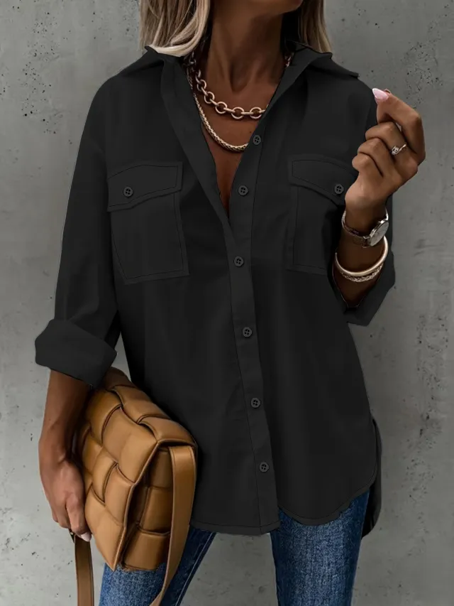 Large Size Two piece Set Women's Long Sleeve Casual Shirt Black - Shop at LoveMi