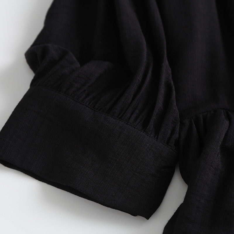 Black Flowy Loose Dress Draped Pleated Dress