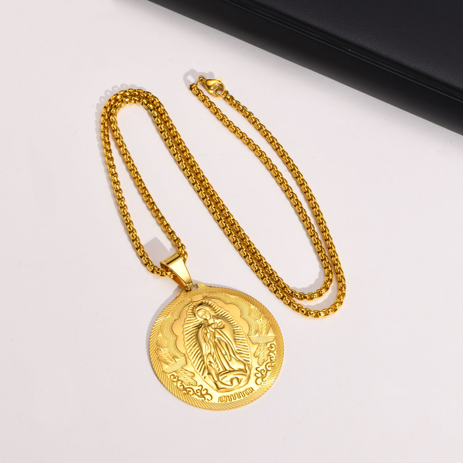 Stainless Steel Virgin Mary Pendant Gold Necklace