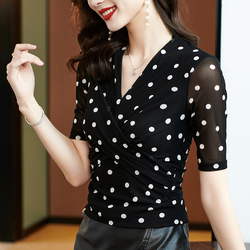 Polka Dot Printed Chiffon Shirt Large