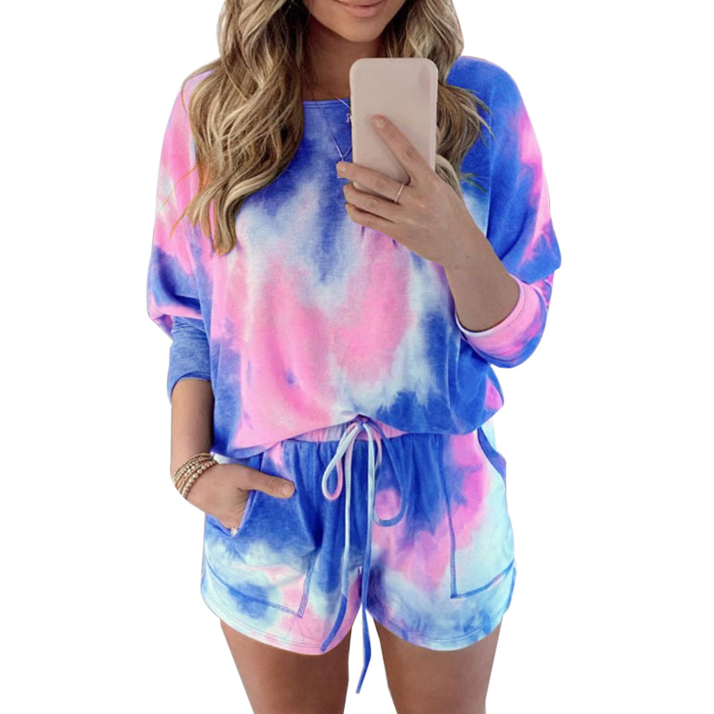 Tie-dye Printed Long-sleeved Shorts Casual Sports Suit