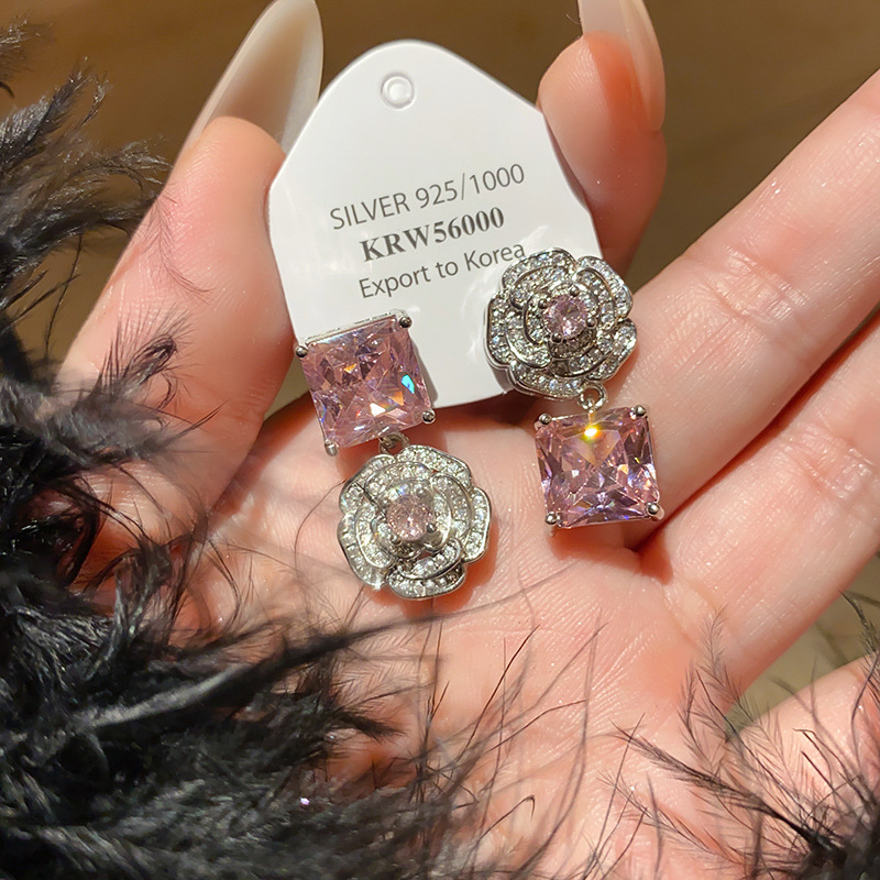 Floral Cluster Princess Rose Zircon Ring Earrings Necklace Set Luxury Elegant Jewelry 8