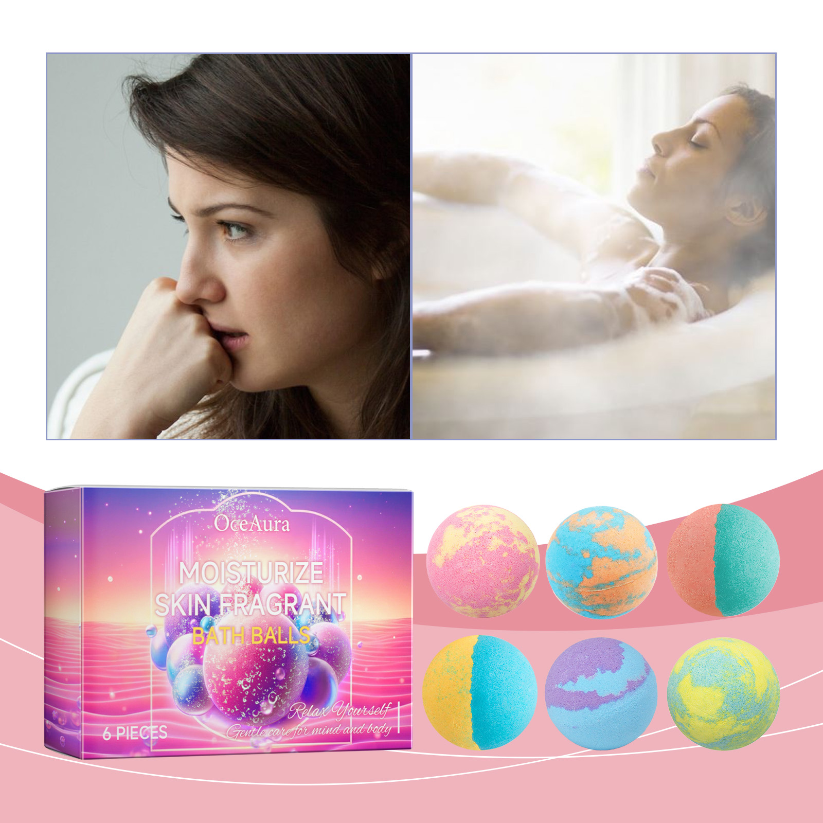 6 Pcs Bath Bombs Gift Set, Natural Essential Oil Bath Fizzies For Relaxing Spa Bath