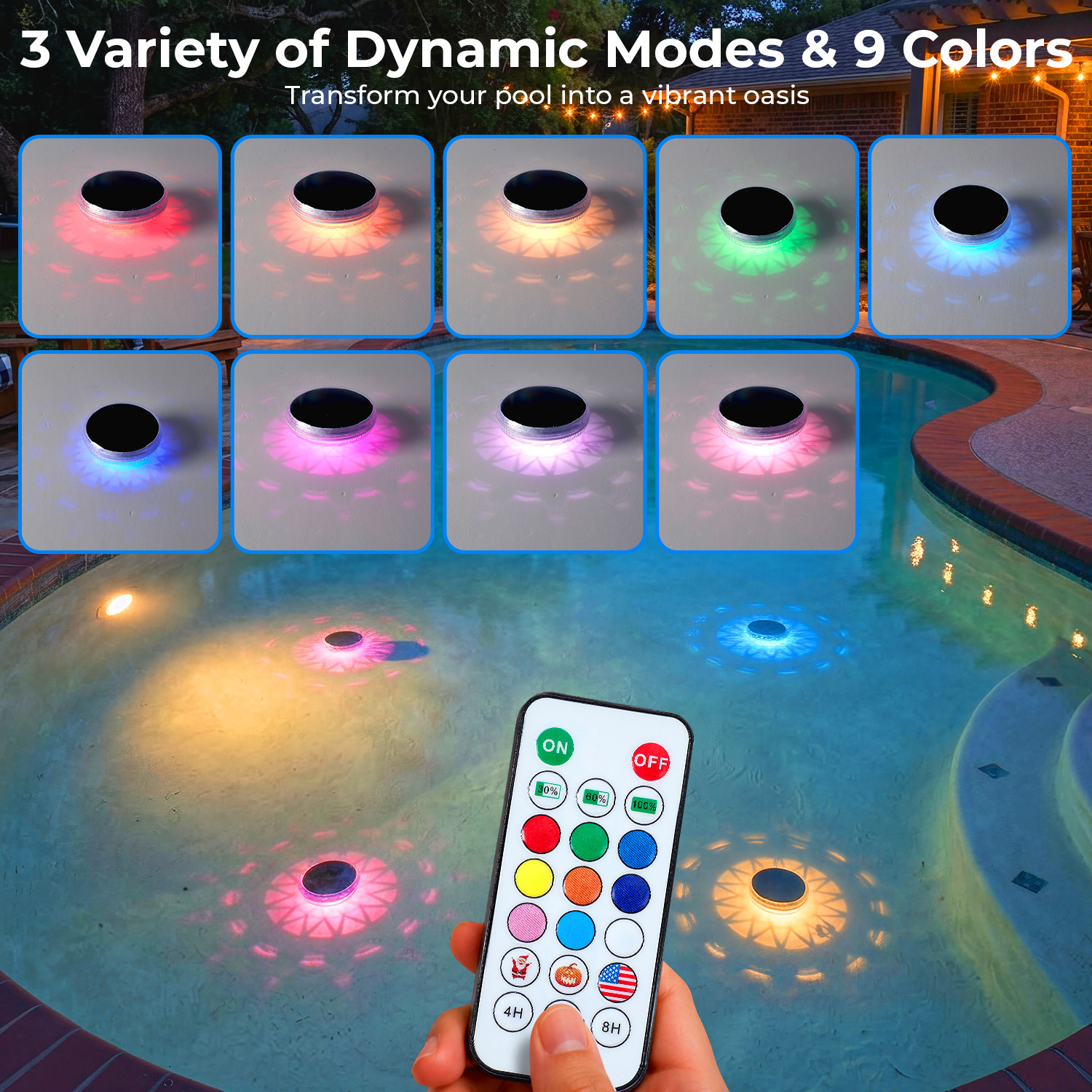 Solar Floating Pool Light, Solar Powered Pool Light That Float With Remote Control, 12 Lighting, 3 Timing Mode, IPX7 Waterproof Lights For Above Ground Swimming Pool, Bathtub, Pond Decor, 1-Pack — foto 6