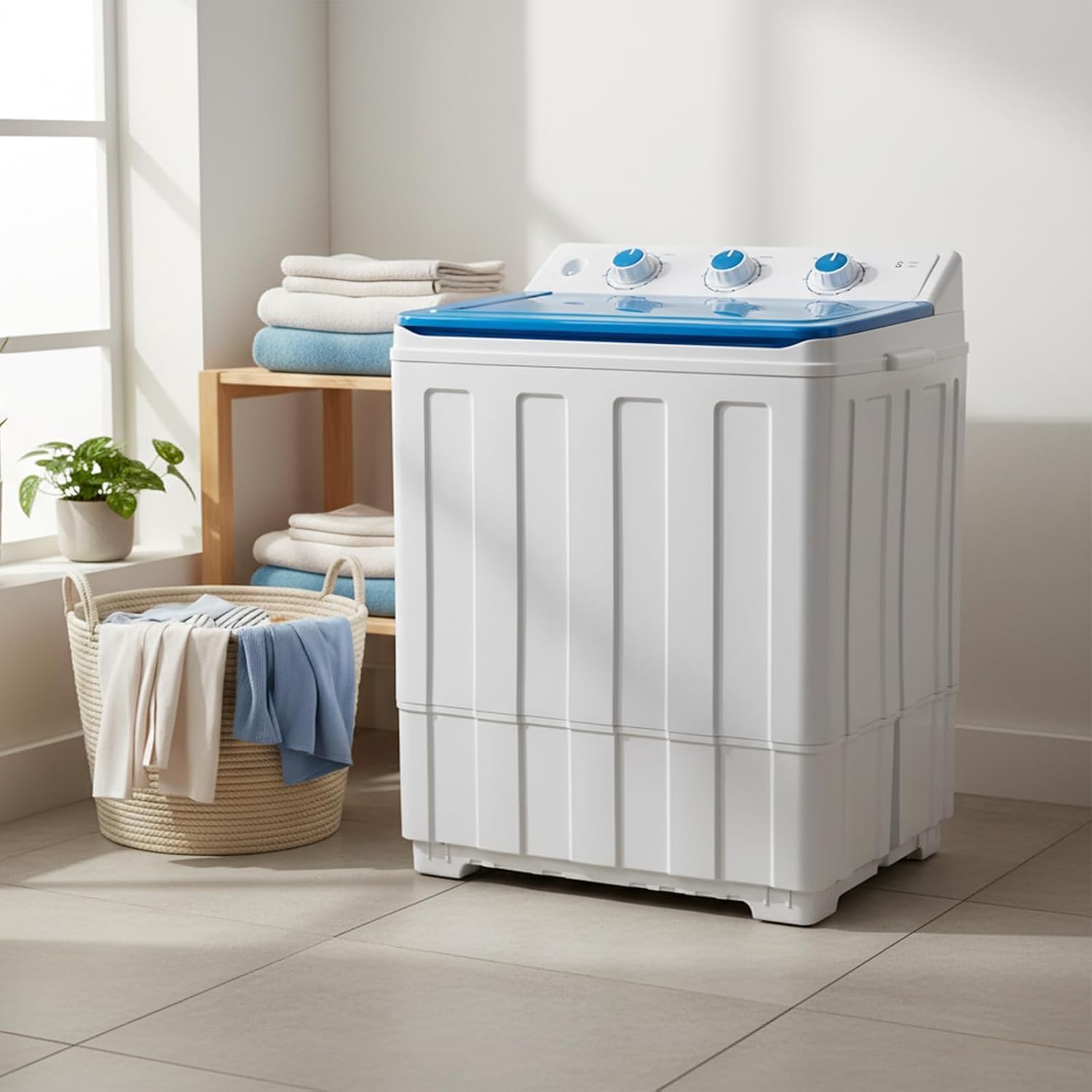 14lbs Portable Washing Machine With 9.5lbs Wash And 4.5lbs Spin, Twin Tub Washer Compact Machine With Drain Pump, Mini Portable Washer For Home, Camping, RVs, And Small Spaces, Blue
