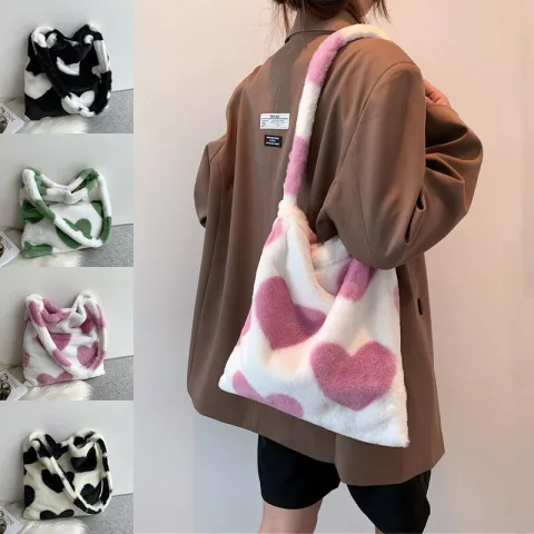 Love Heart Shoulder Bags Winter Plush Shopping for Women