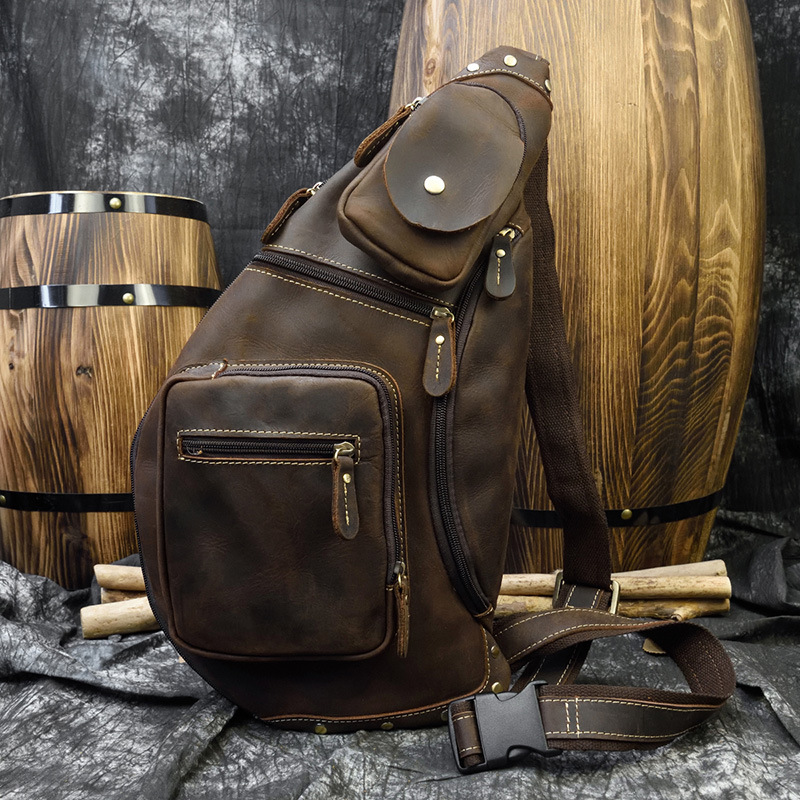 European And American Retro Men's Chest Bag Crazy Horseskin — foto 8