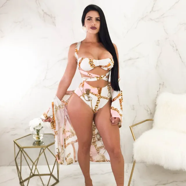 Split High Waist Bikini Sexy Swimsuit White - Shop at LoveMi