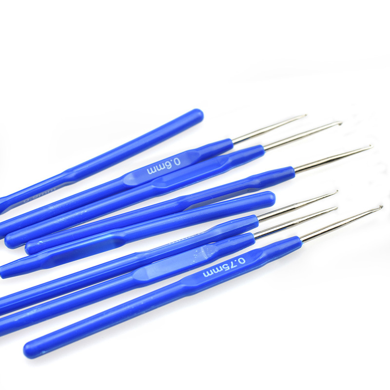 Knitting Tool Set Blue Plastic Handle Crochet (Blue-8PCS)