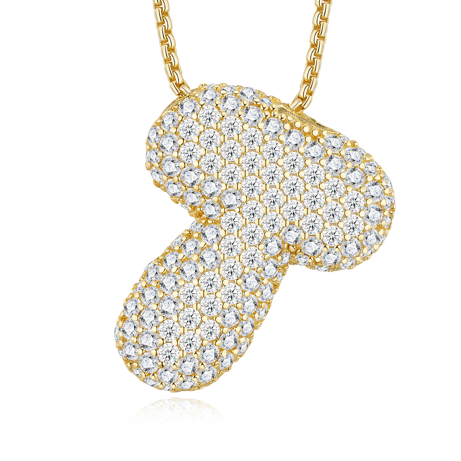 12.54g S925 Gold Plated Bubble Letter Initial Necklace For Women D Color VVS1 Moissanite Pendant With GRA, Heavy Solid Jewelry Gift Box Set A-Z