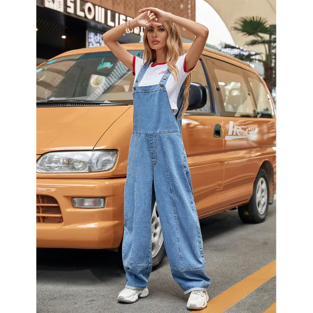 Women's Denim Casual Temperament Loose Jumpsuit In One Piece Dark Blue - Shop at LoveMi