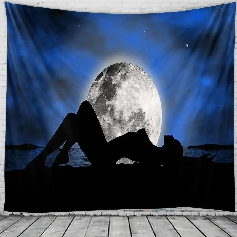 Printed Moon Girl Tapestry Multifunctional Sitting Blanket
