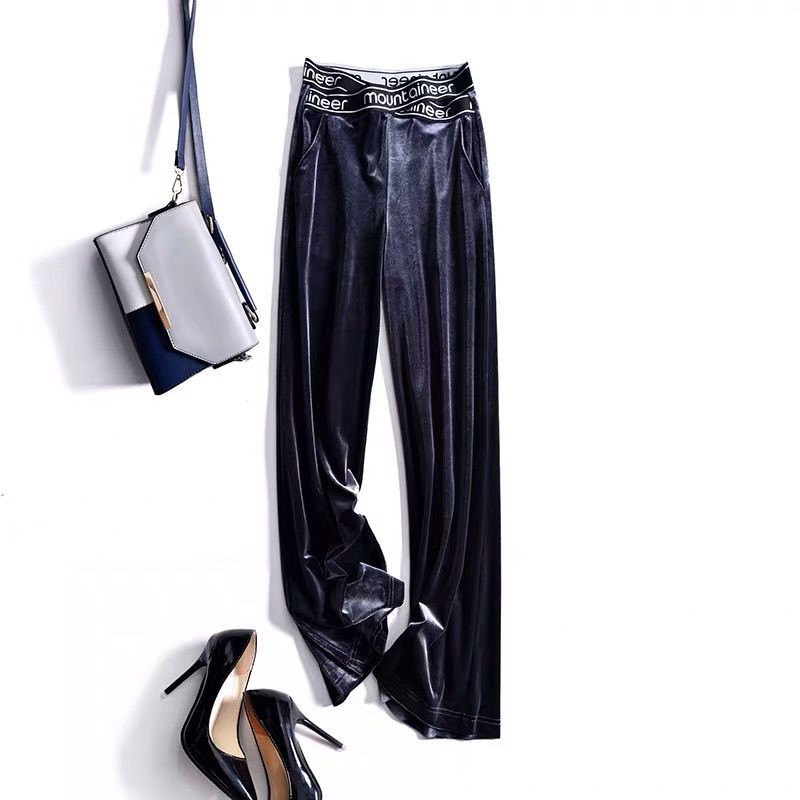 Title 2, Womens Solid Color Gold Velvet Wide-leg Pants,...