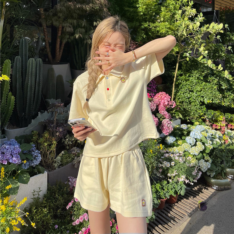 Two Piece Elastic Waist Wide Leg Shorts Suit Female