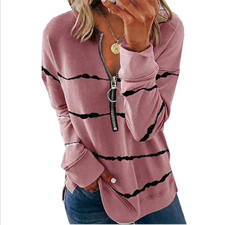 Title 4, Autumn New Style Striped Zipper V Neck Loose Lo...