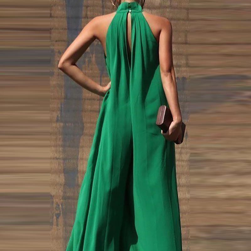 Sleeveless High-neck Loose Fit Wide-leg Pants