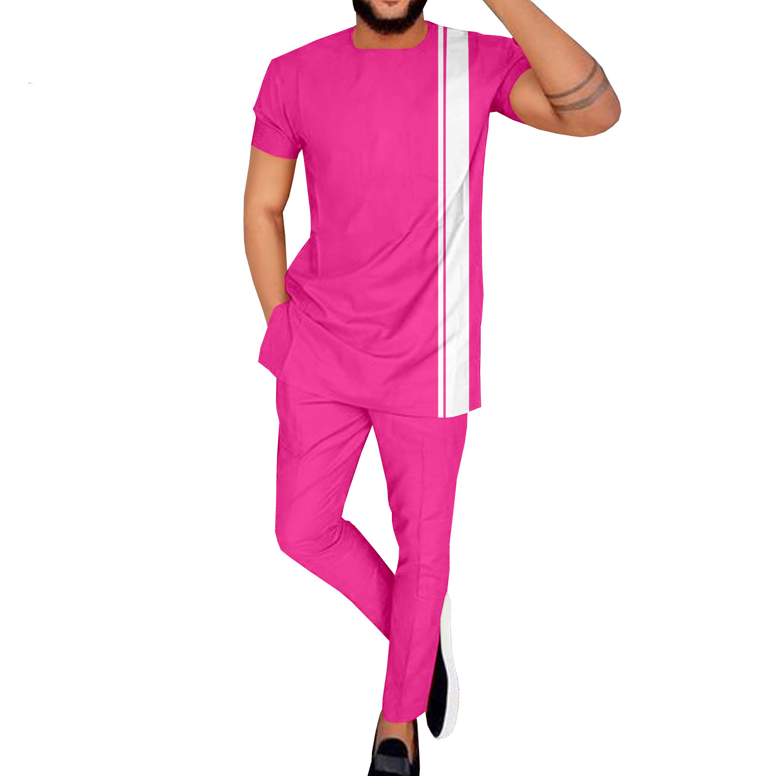 طقم رجالي كاجوال من القطن بطبعة باتيك عرقية