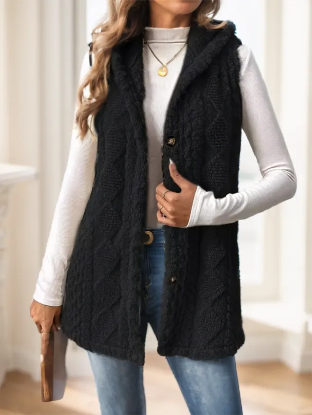 Women's Red Hooded Fleece Vest Black - Shop at LoveMi