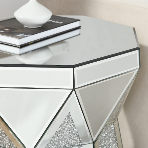 Drum Style Coffee Table With Mirror Crystal Inlay, Polygonal Silver Decorative Table, Modern Design Luxury Modern Furniture, 20 Inch  About 50 Centimeters  Low Coffee Table, Suitable For Living Room — foto 8